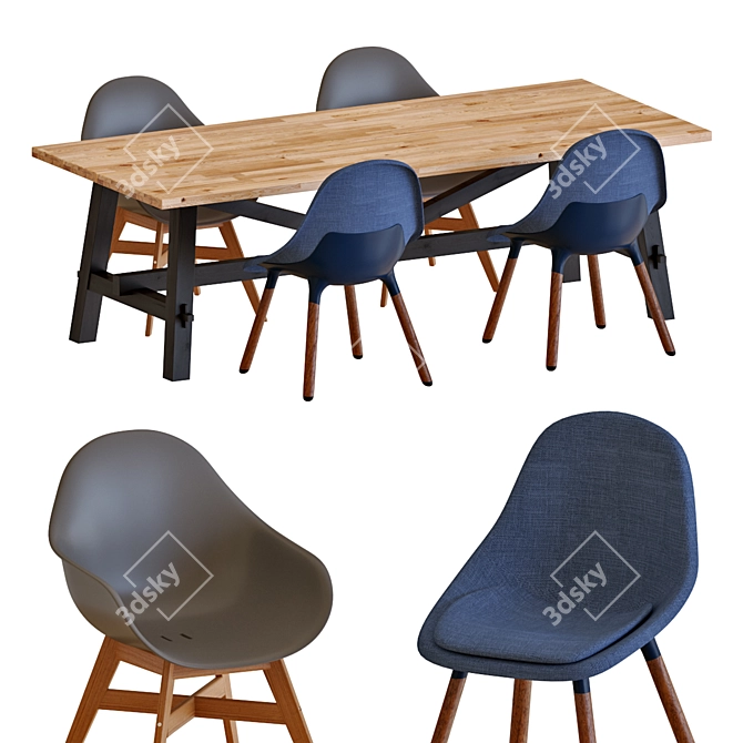 Rustic Acacia Dining Set 3D model image 1