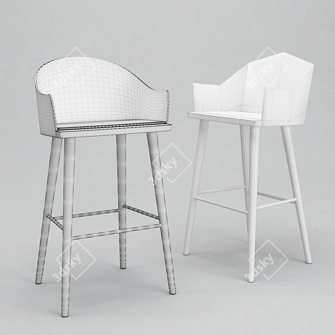 Elegant Ash Wood Barstool 3D model image 2