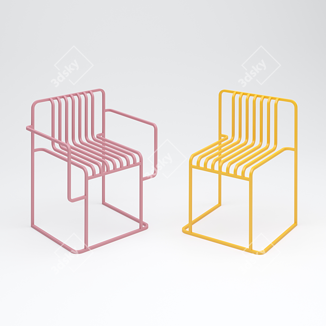 Sleek Metal Chair Set: Indoor/Outdoor Design 3D model image 1