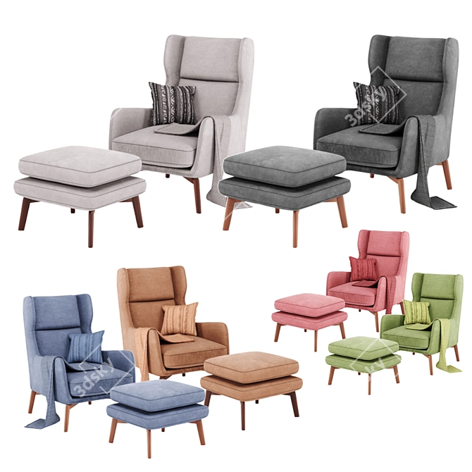 Adjustable Color Velvet Armchair 3D model image 1