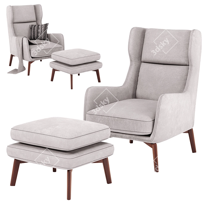 Adjustable Color Velvet Armchair 3D model image 2