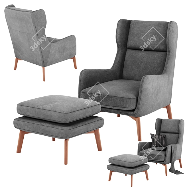 Adjustable Color Velvet Armchair 3D model image 3