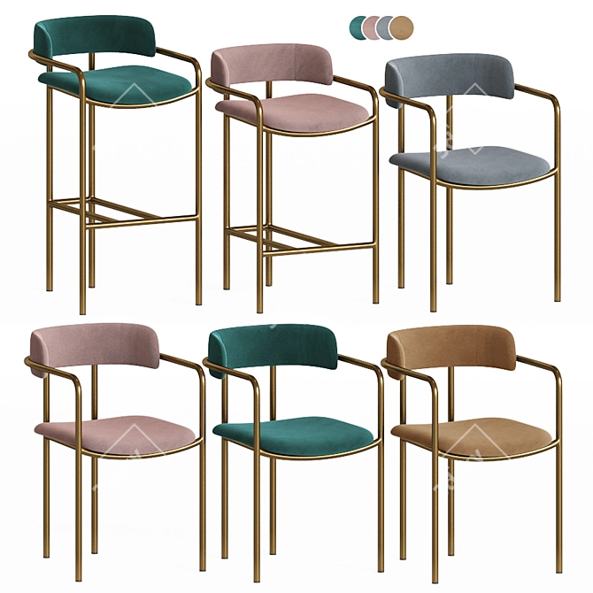 Lenox Velvet Dining Chairs Set 3D model image 1