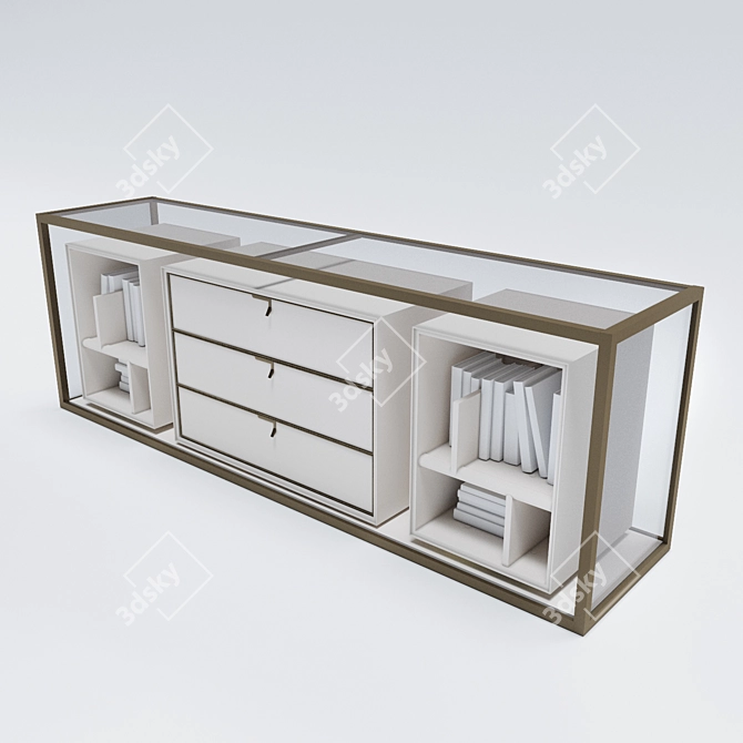 Modern Metal Cabinet with Glass Front Side 3D model image 2