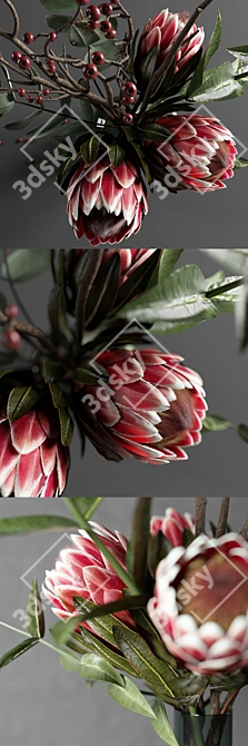 Elegant Protea & Eucalyptus Bouquet 3D model image 2