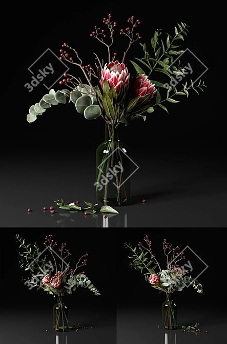 Elegant Protea & Eucalyptus Bouquet 3D model image 3