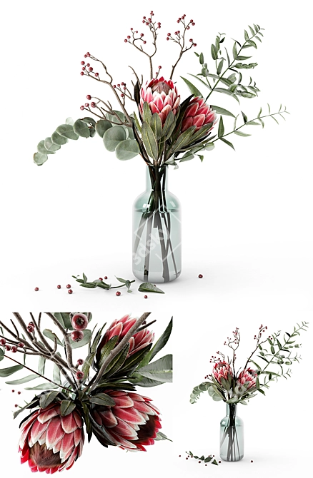 Elegant Protea & Eucalyptus Bouquet 3D model image 4