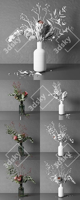 Elegant Protea & Eucalyptus Bouquet 3D model image 5