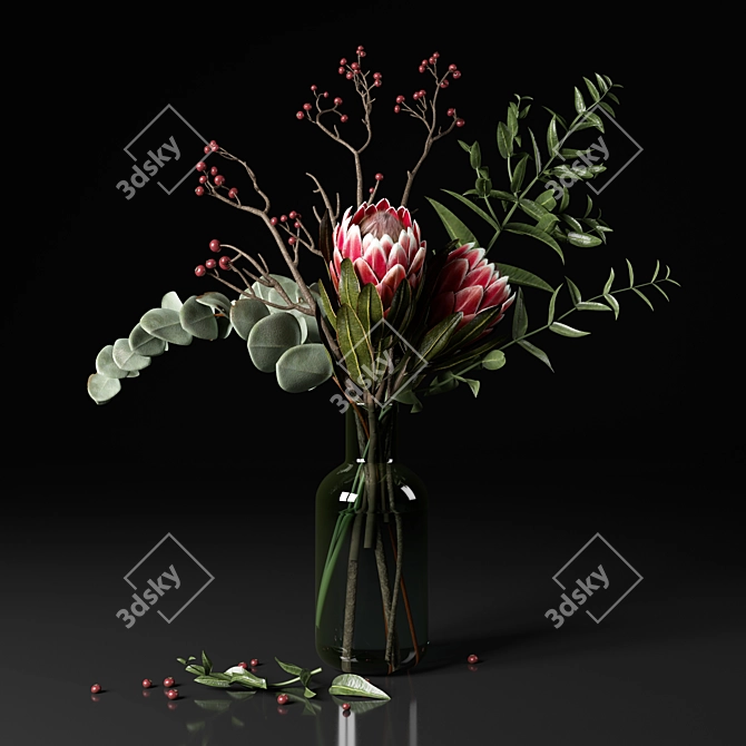 Elegant Protea & Eucalyptus Bouquet 3D model image 7