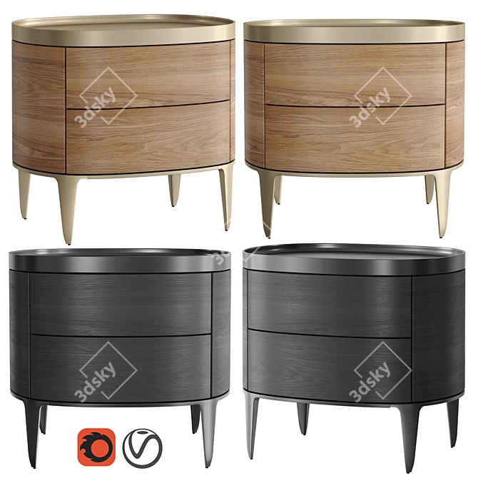 Poliform Gentleman Nightstand - Elegant Black and Gold Wood Design 3D model image 1