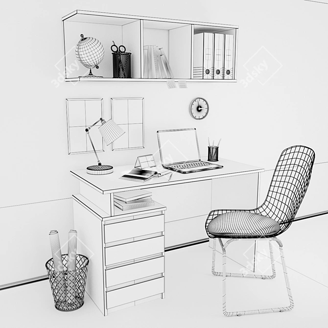 Modern Office Table Set: Mesinge with 4 Drawers 3D model image 3