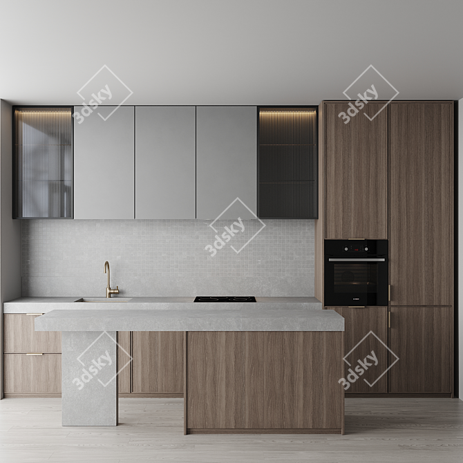 Modern Kitchen Set with Bosch Appliances 3D model image 1