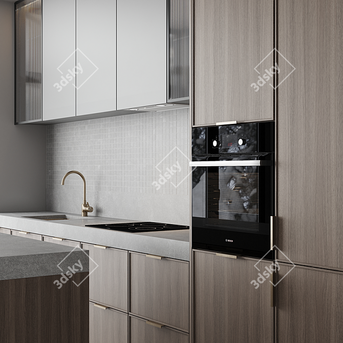 Modern Kitchen Set with Bosch Appliances 3D model image 3