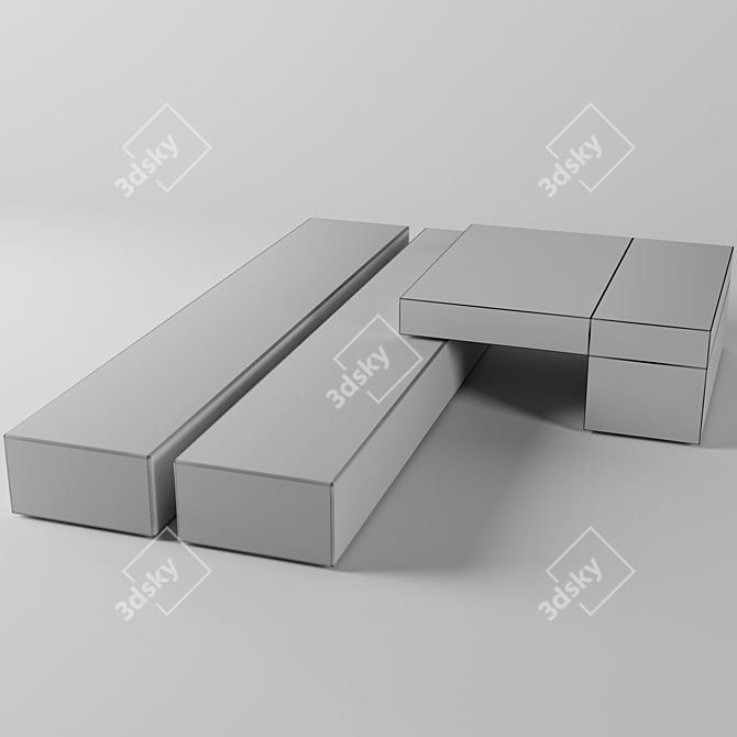 Travertine and Wooden Table Set 3D model image 2