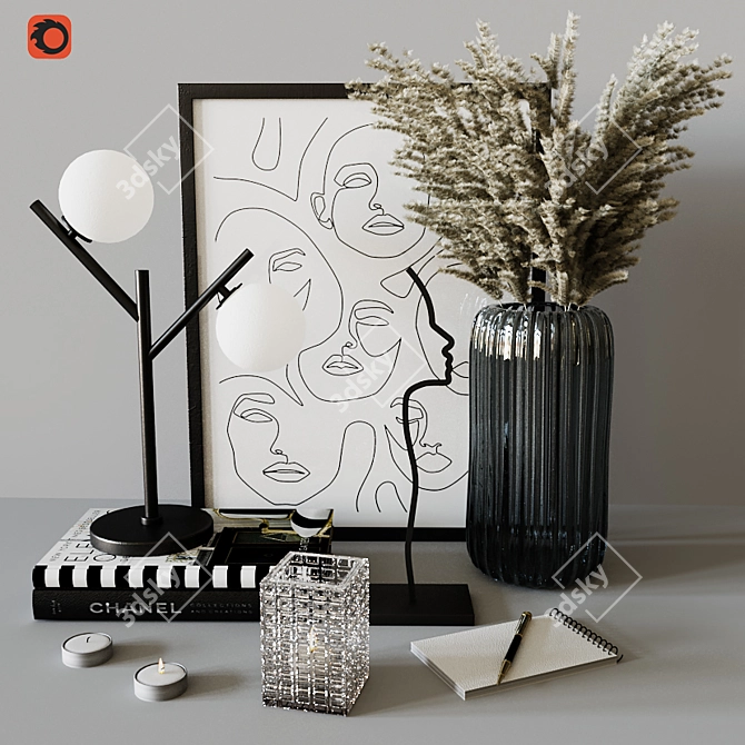 Title: Elegant Ribbed Glass Decor Set 3D model image 1