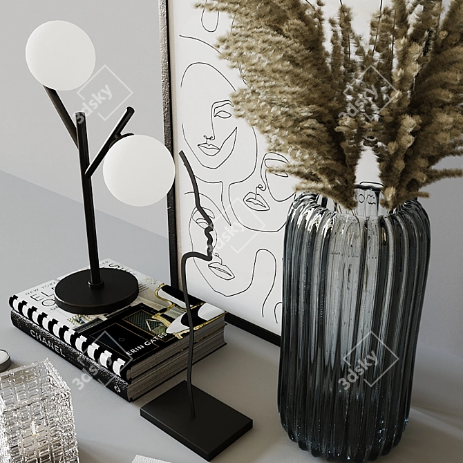 Title: Elegant Ribbed Glass Decor Set 3D model image 4
