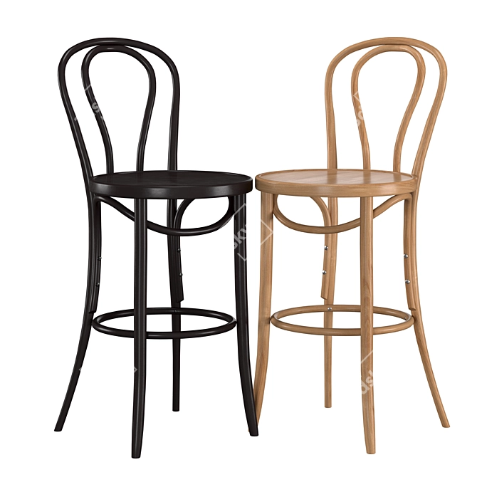 Elegant Bentwood Bar Stool 3D model image 1