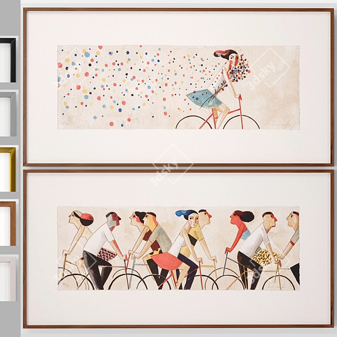 Colorful Bicyclist Art Frames 3D model image 5