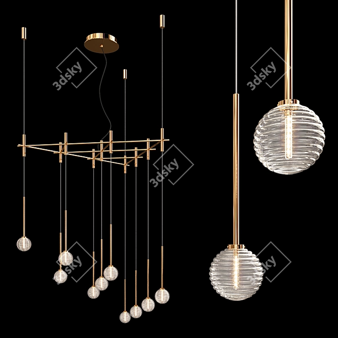 Sleek Metal Glass Chandelier 3D model image 1