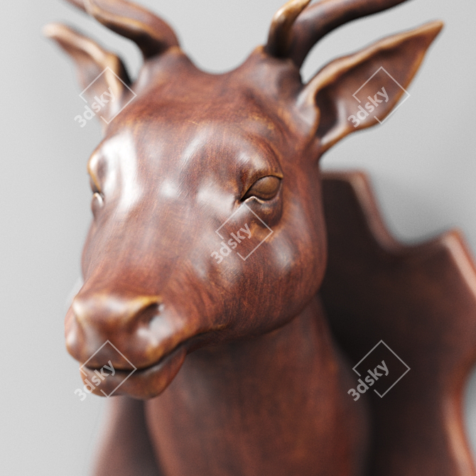 Rustic Wooden Deer Sculpture 3D model image 3