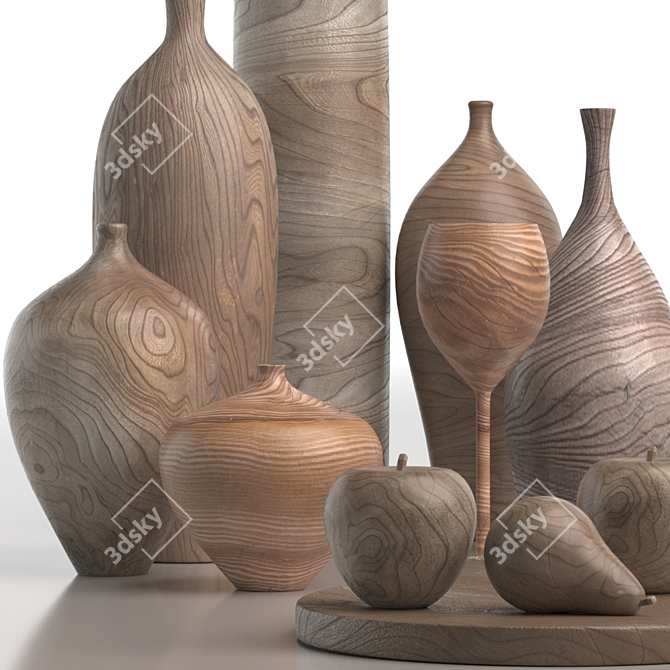 Rustic Wood Home Decor Set 3D model image 2