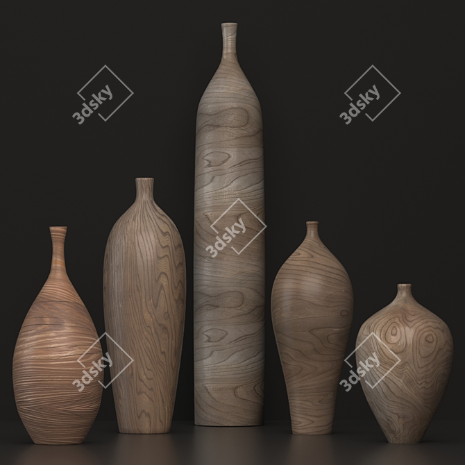 Rustic Wood Home Decor Set 3D model image 5