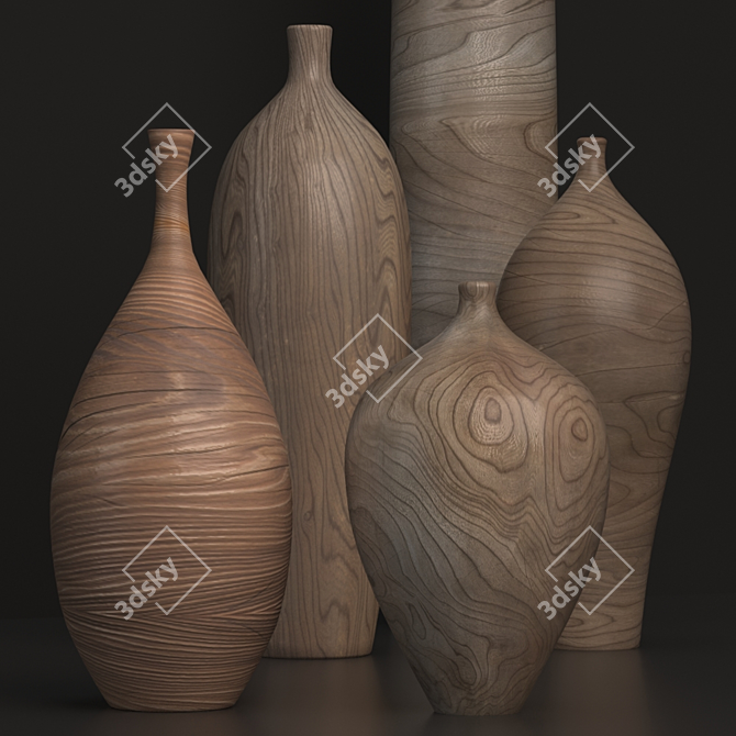 Rustic Wood Home Decor Set 3D model image 6