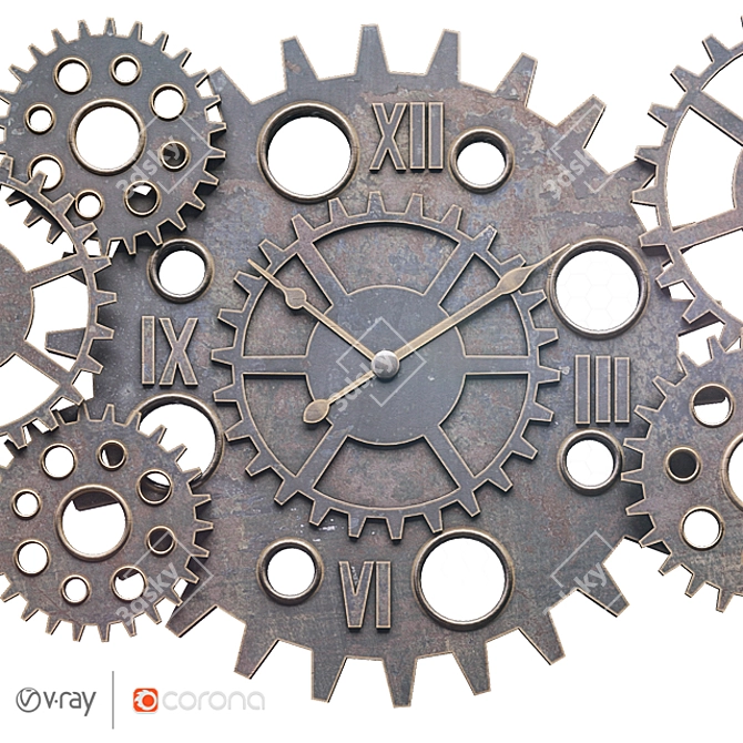 Rustic Steampunk Wall Clock 3D model image 7