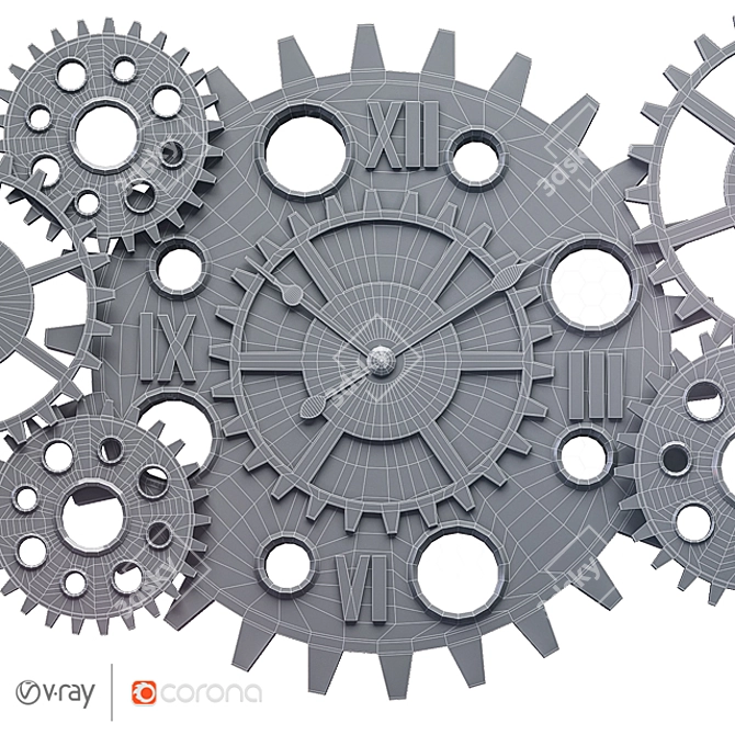Rustic Steampunk Wall Clock 3D model image 9