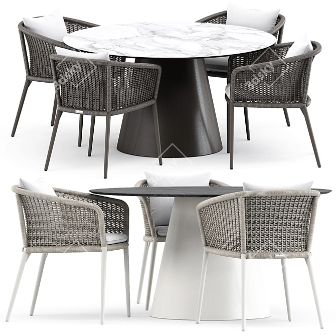 Contemporary Knot Armchair and Cone II Dining Table Round 140 by Janus 3D model image 1