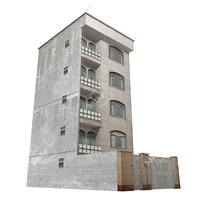 Realistic Low Poly Building 3D Model 3D model image 4