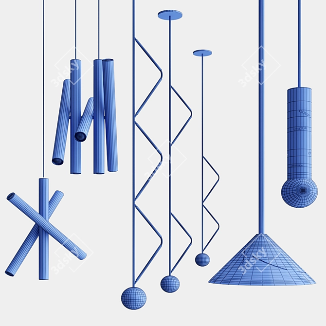 Modern Pendant Light Collection: Birch, Silver, Side Triangle 3D model image 2