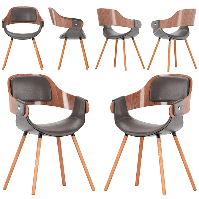 JODY Eco-Leather Wooden Leg Chair 3D model image 1
