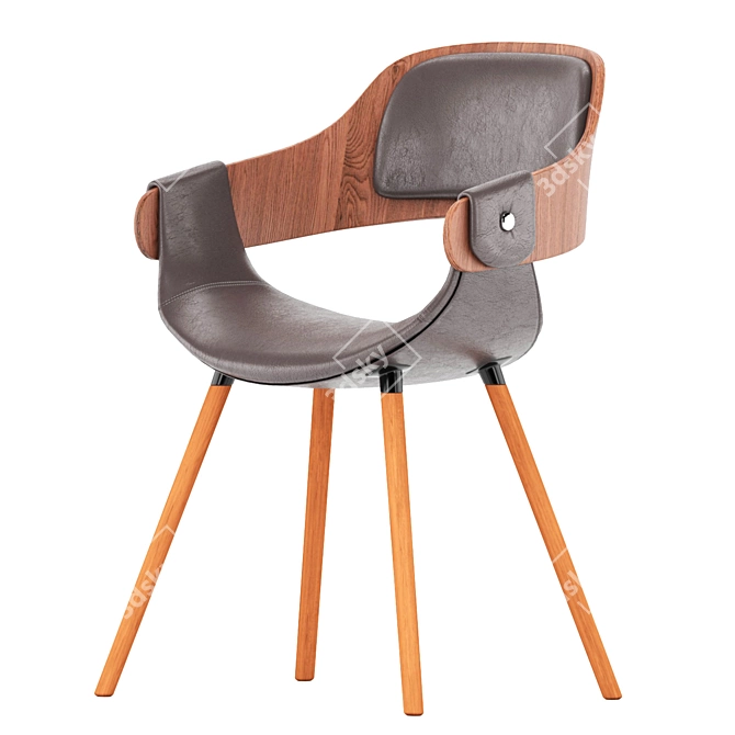 JODY Eco-Leather Wooden Leg Chair 3D model image 3