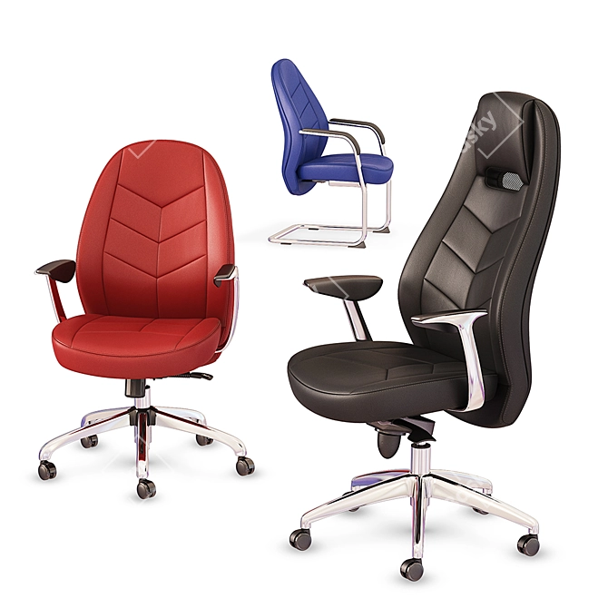 Elegant Leather Office Chair: High, Medium & Fixed Backrests 3D model image 1