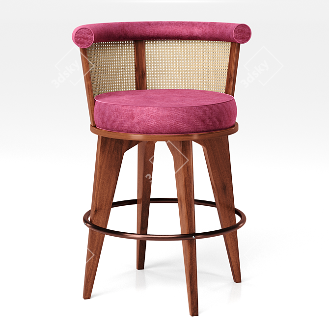 George Velvet Stool with Wood Base 3D model image 1