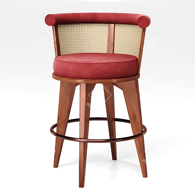 George Velvet Stool with Wood Base 3D model image 2
