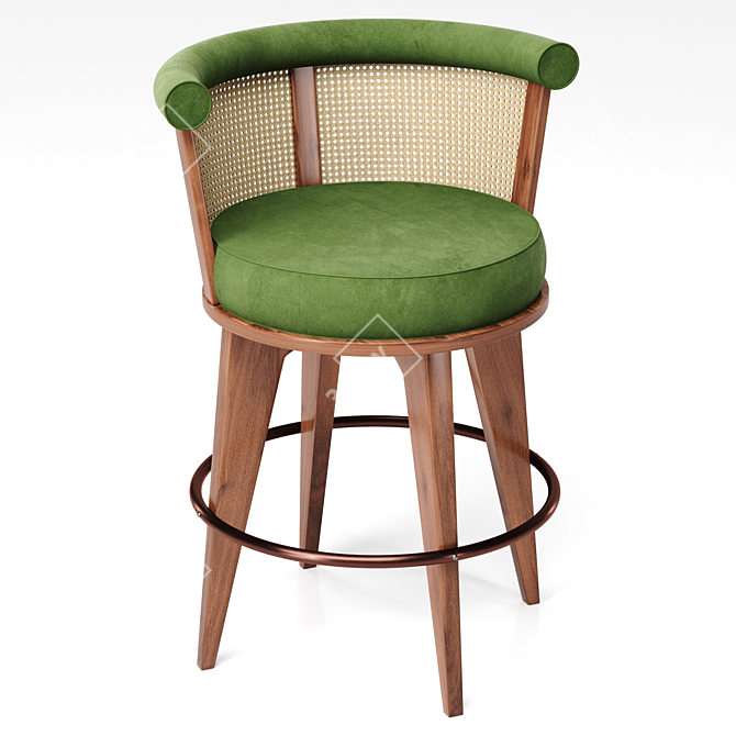 George Velvet Stool with Wood Base 3D model image 4