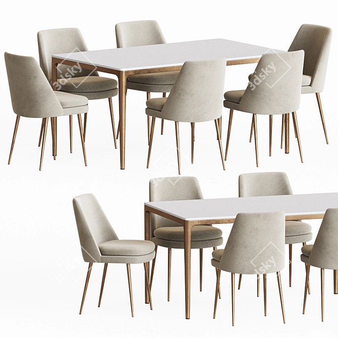 Modern Dining Set: Metal, Wood, Velvet 3D model image 1