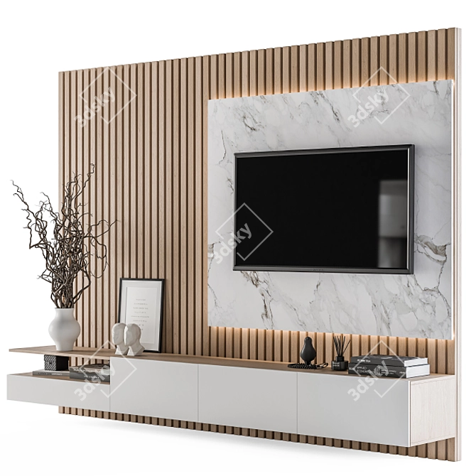 Elegant White Marble TV Wall 3D model image 4