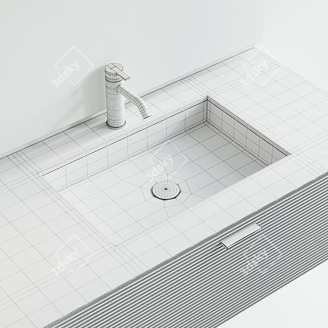 Modern Wall-mounted Grate Marble Vanity 3D model image 5