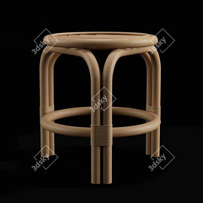 Rustic Rattan Low Bar Stool 3D model image 1