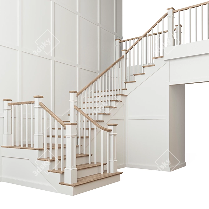 Modular Staircase with Wall Railing 3D model image 2