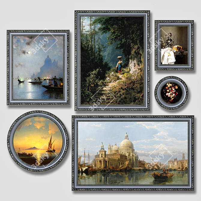 Classic Art Set: Framed Paintings 3D model image 1