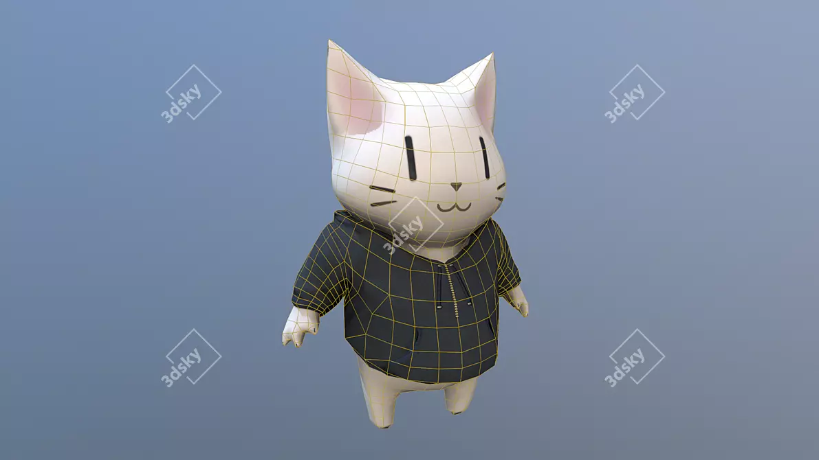 Kawaii Cat Polygon Mesh 3D model image 2