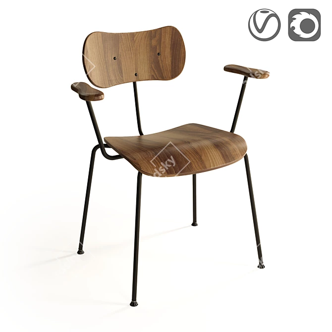 Elegant Walnut Armchair Nod 3D model image 1