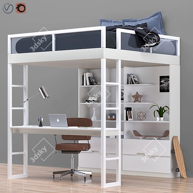 Versatile Bed & Workplace Solution 3D model image 1