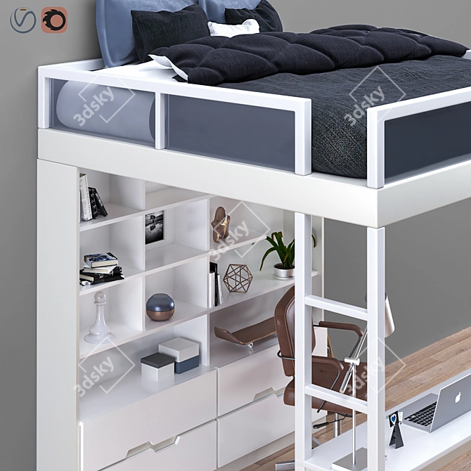 Versatile Bed & Workplace Solution 3D model image 4