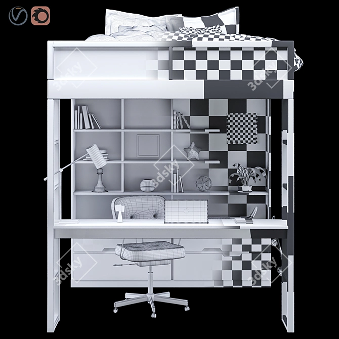 Versatile Bed & Workplace Solution 3D model image 5