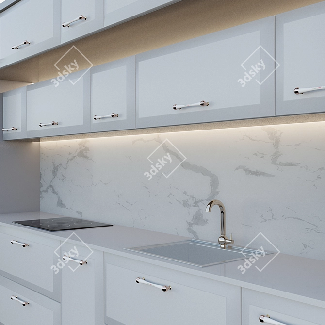Modern Kitchen Set with Sink & Oven 3D model image 3